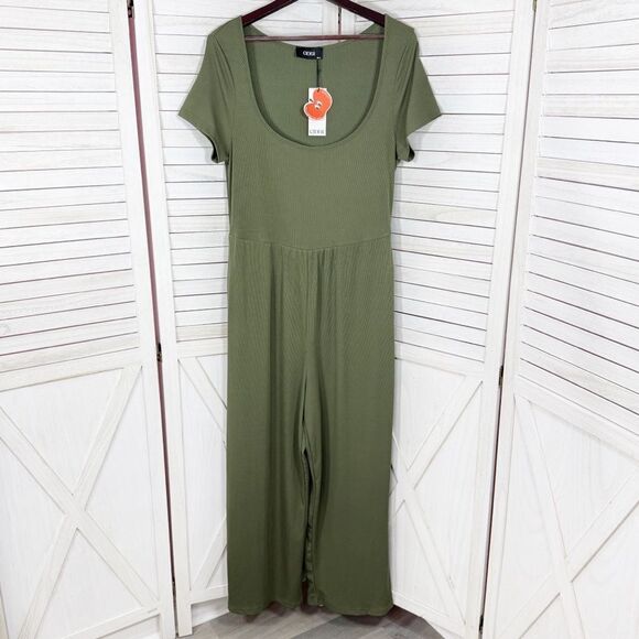 Cider Jumpsuit Square Scoop Neck Wide Leg Short Sleeve Olive Green 0XL 12 14 - Picture 9 of 15